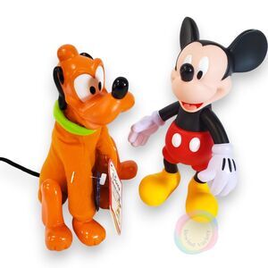 Vintage Disney Pluto Plush & Mickey Vinyl Figure Bundle